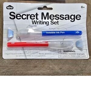 NPW Secret Message Writing Set 2 Invisible Ink Pens UV Light NEW kids 6+ spies